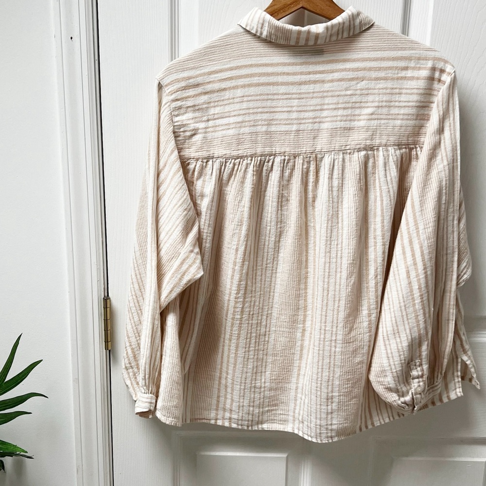 Madewell Gauze Popover Shirt Drop-Shoulder M White Mix Stripe Earthen Flowy - Picture 10 of 10